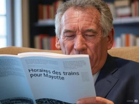 François Bayrou consultant l'horaire des trains pour Mayotte