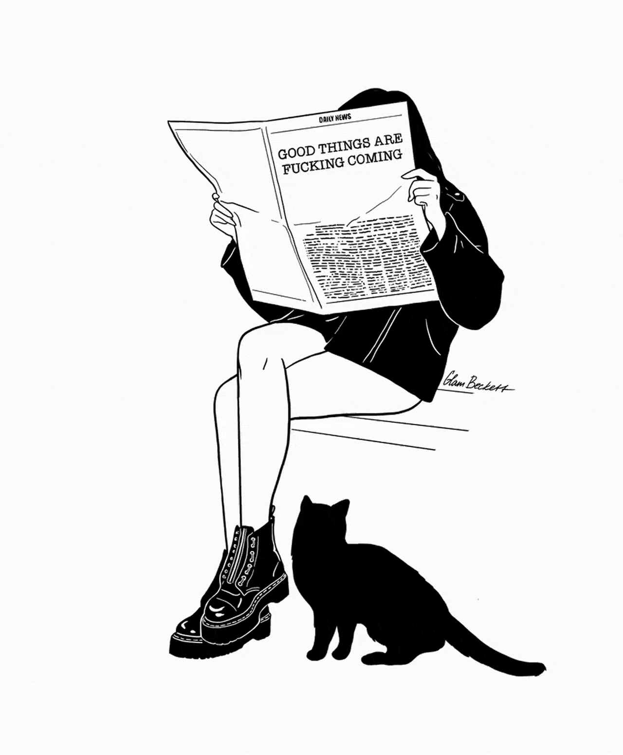 Glam Beckett le chat noir et les bonnes nouvelles du journal