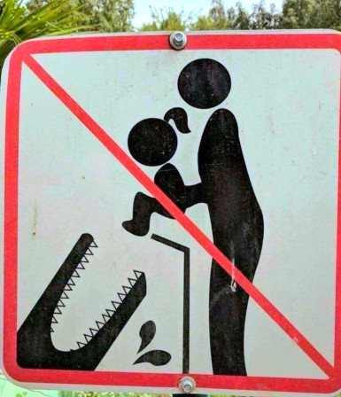 panneau ne pas donner d'enfant à manger aux alligators crododiles Black Friday tout doit disparaître