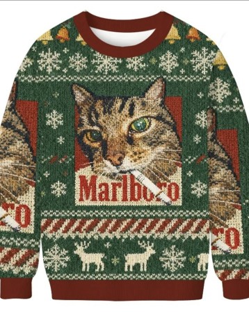 pull de Noël le chat qui fume