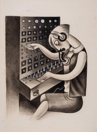 Miguel Covarrubias Switchboard Girl 1950 téléphone standardiste