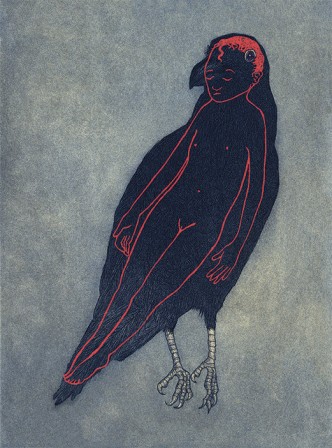 Audrey Niffenegger (American, b. 1963, South Haven, MI, USA) - I Feel All Wrong, I Don’t Understand, 2012 from story Raven Girl, Aquatint on Sakamoto Paper l'enfant oiseau