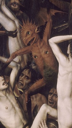 Dirk Bouts, La Chute des damnés (détail), vers 1450 ou 1468 démon ouvrons nos yeux tétons et dansons