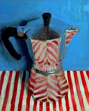 Kenny Harris Moka with Stripes rayures reflet dans la cafetière miroir de l'autre côté du café
