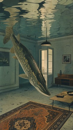 Michael Thomas Mr Pike poisson prédateur le brochet plongeant dans le salon