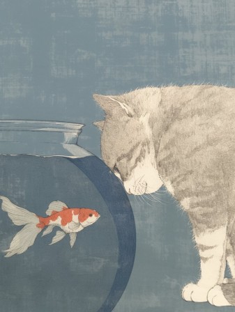 chat et poisson rouge はりー(harry) de l'autre côté du bocal
