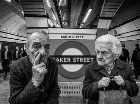 Leonardo Popolo - Baker Street, London Sherlock Holmes les doigts dans le nez humour anglais