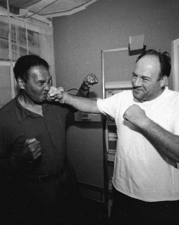 Muhammad Ali once paid a surprise visit to The Sopranos set. Photographed with James Gandolfini