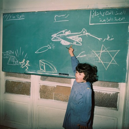 Thomas Billhardt Beirut , primary school in a Palestinian camp, 1977 rentrée école ceci est un bombardier