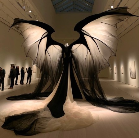 la robe Séraph Eclipse s'ouvre en ailes colossales de noir et d'ivoire la petite robe noire